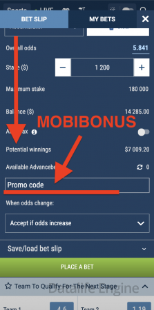 Utiliser un code promo dans l'application 1xbet